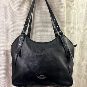 COACH Pebble Leather Meadow Shoulder Bag (Black/Silver Hardware)